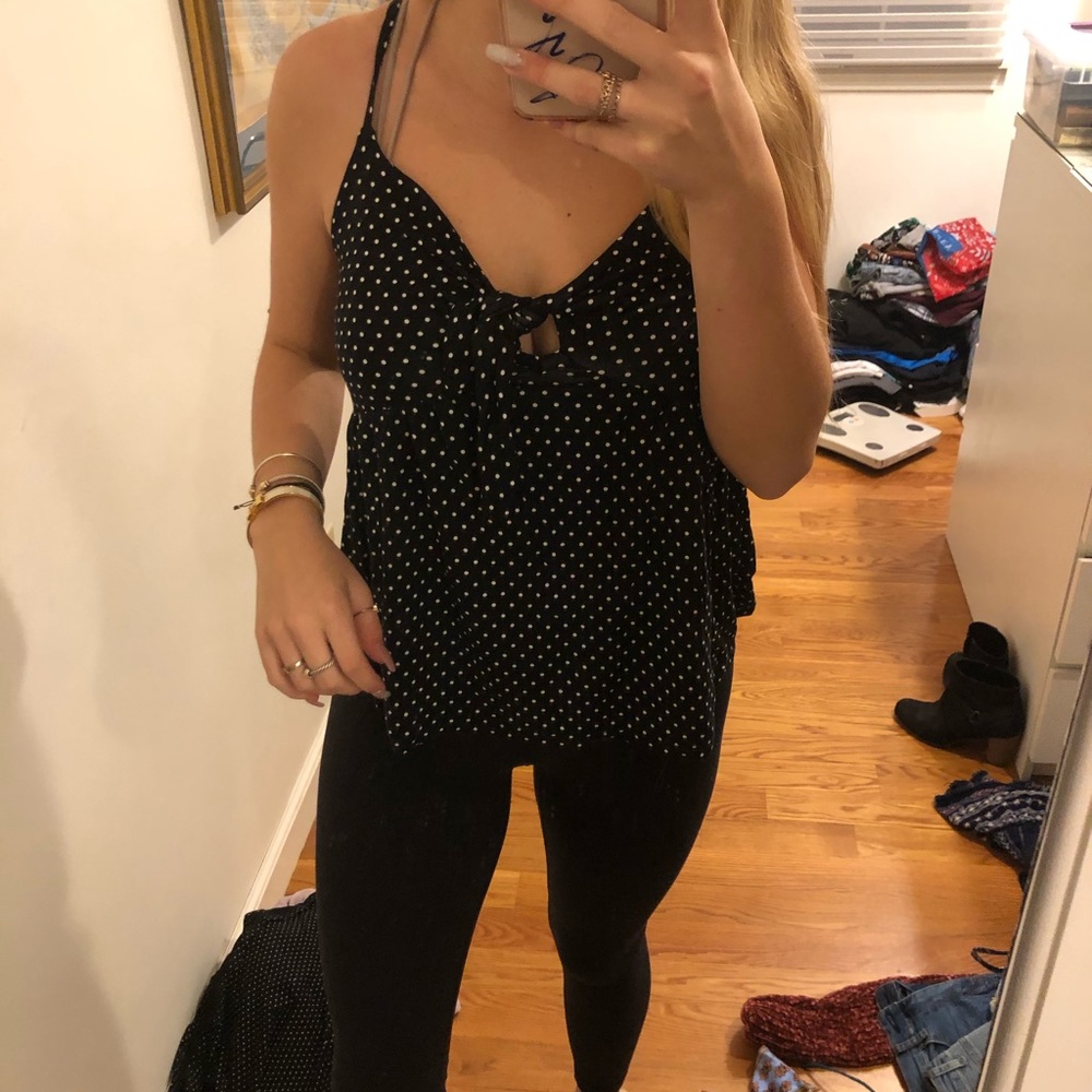 polka dot tie front tank top